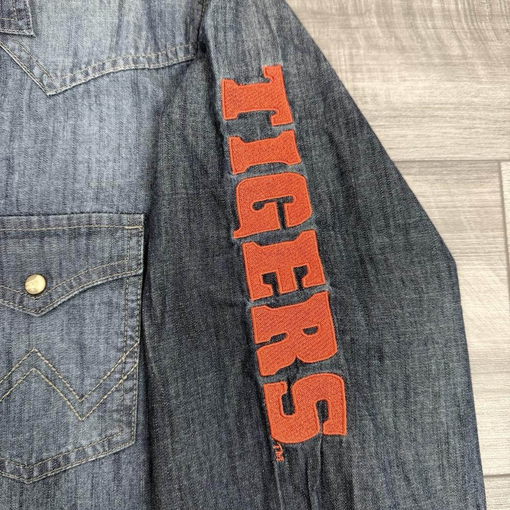 Wrangler Retro Mens‎ Western Pearl Snap Denim Shirt  Clemson Tigers LARGE NWT - Picture 6 of 10